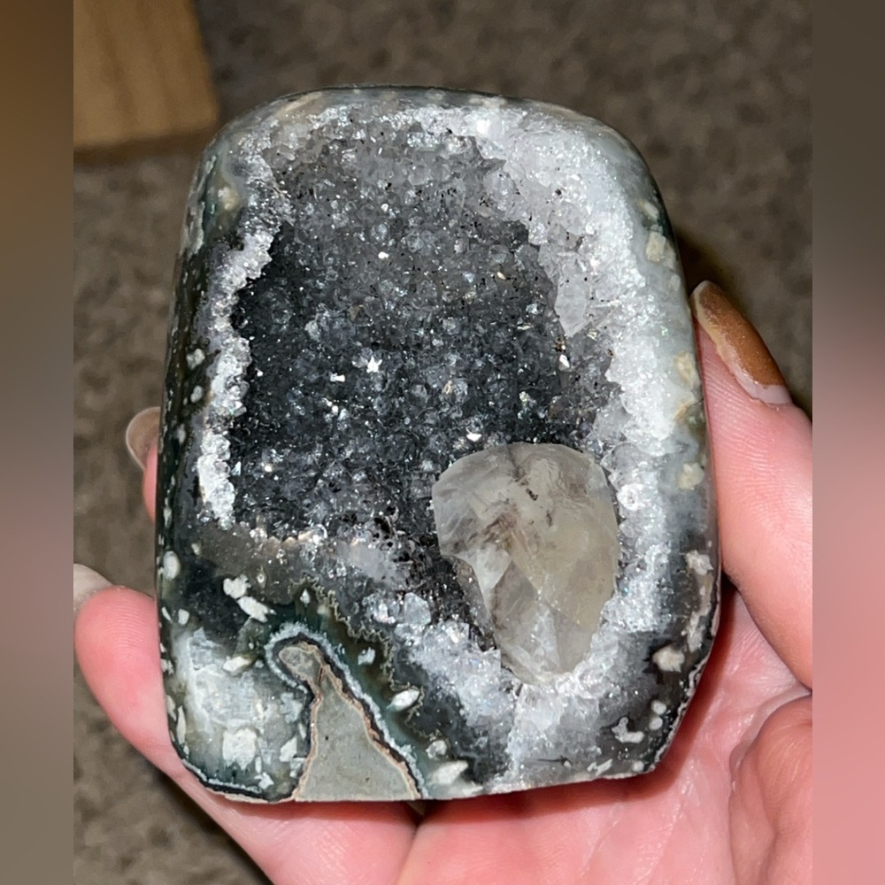 Black Amethyst Cut Base with Calcite